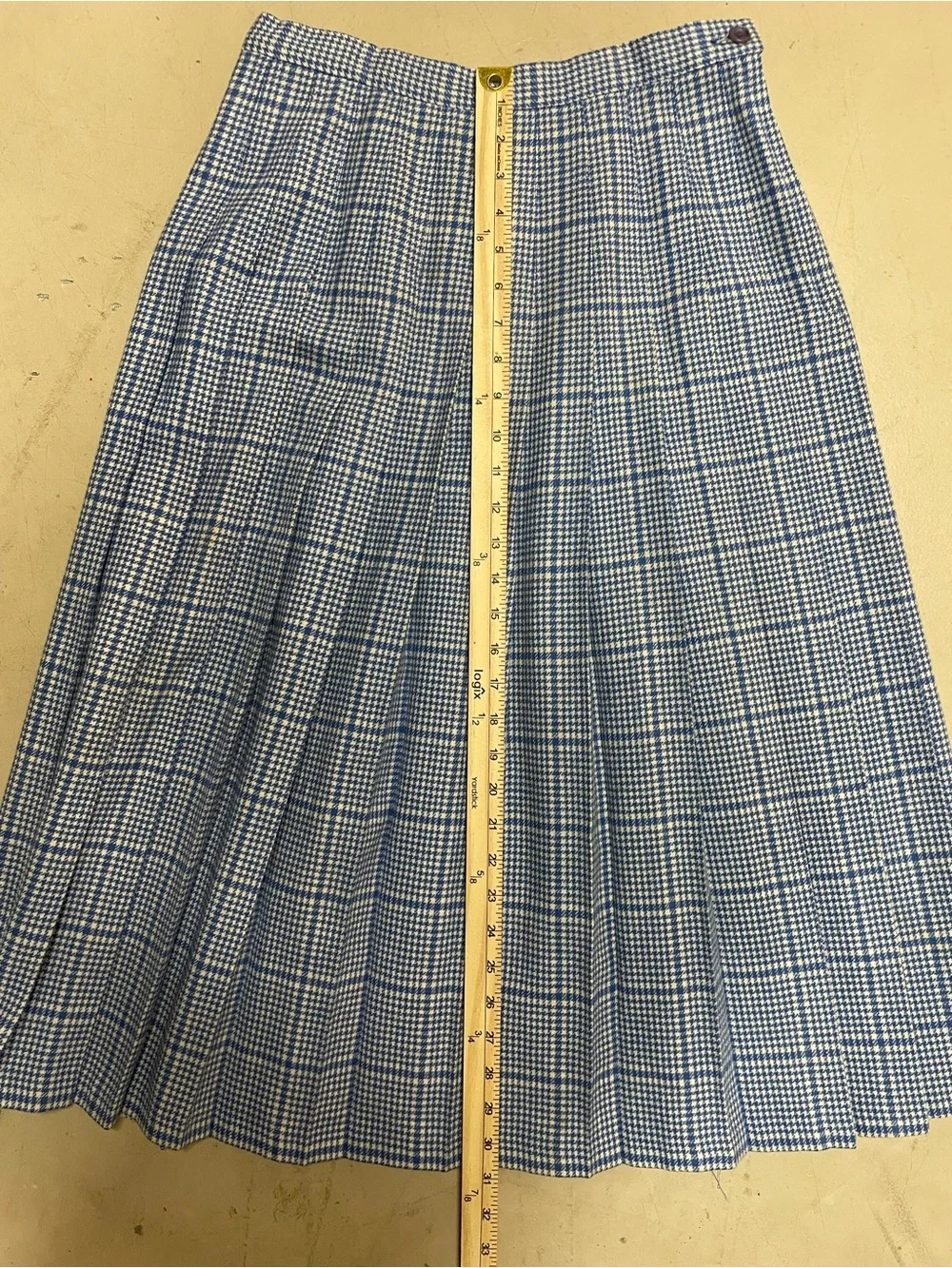 70s 80s VINTAGE PENDLETON Pleated Skirt Houndstooth Blue & White WOOL - Picture 15 of 16
